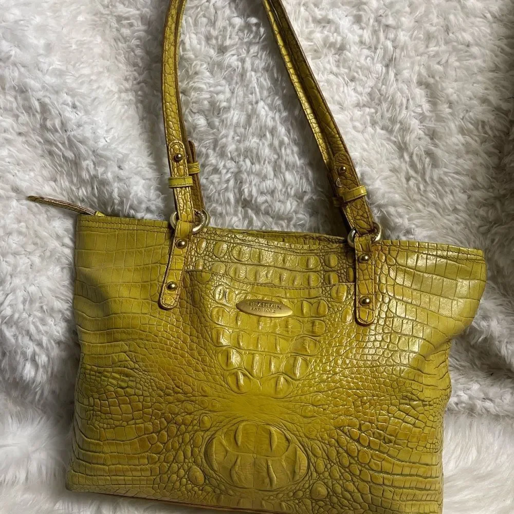 Brahmin Alden Melbourne Leather Tote Yellow shoulder bag gold tone hardwares.